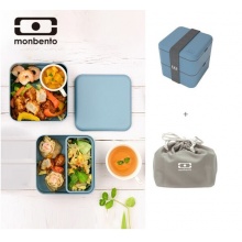 法国monbento饭盒方形便当盒双层日式午餐盒可微波炉加热上班族健身餐盒食品水果盒套装1.7L