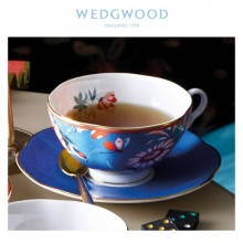 WEDGWOOD玮致活嫣红牡丹骨瓷茶杯碟下午茶杯碟欧式咖啡杯套装 嫣红牡丹蓝色杯碟