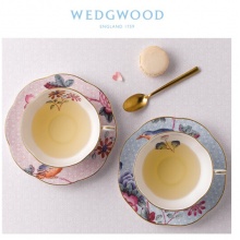 WEDGWOOD玮致活杜鹃茶杯碟2件套骨瓷咖啡茶杯碟欧式礼盒套装 杜鹃 蓝&粉2杯2碟组