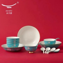 永丰源夫人瓷水墨牡丹16头陶瓷中餐具套装6人份碗盘套装